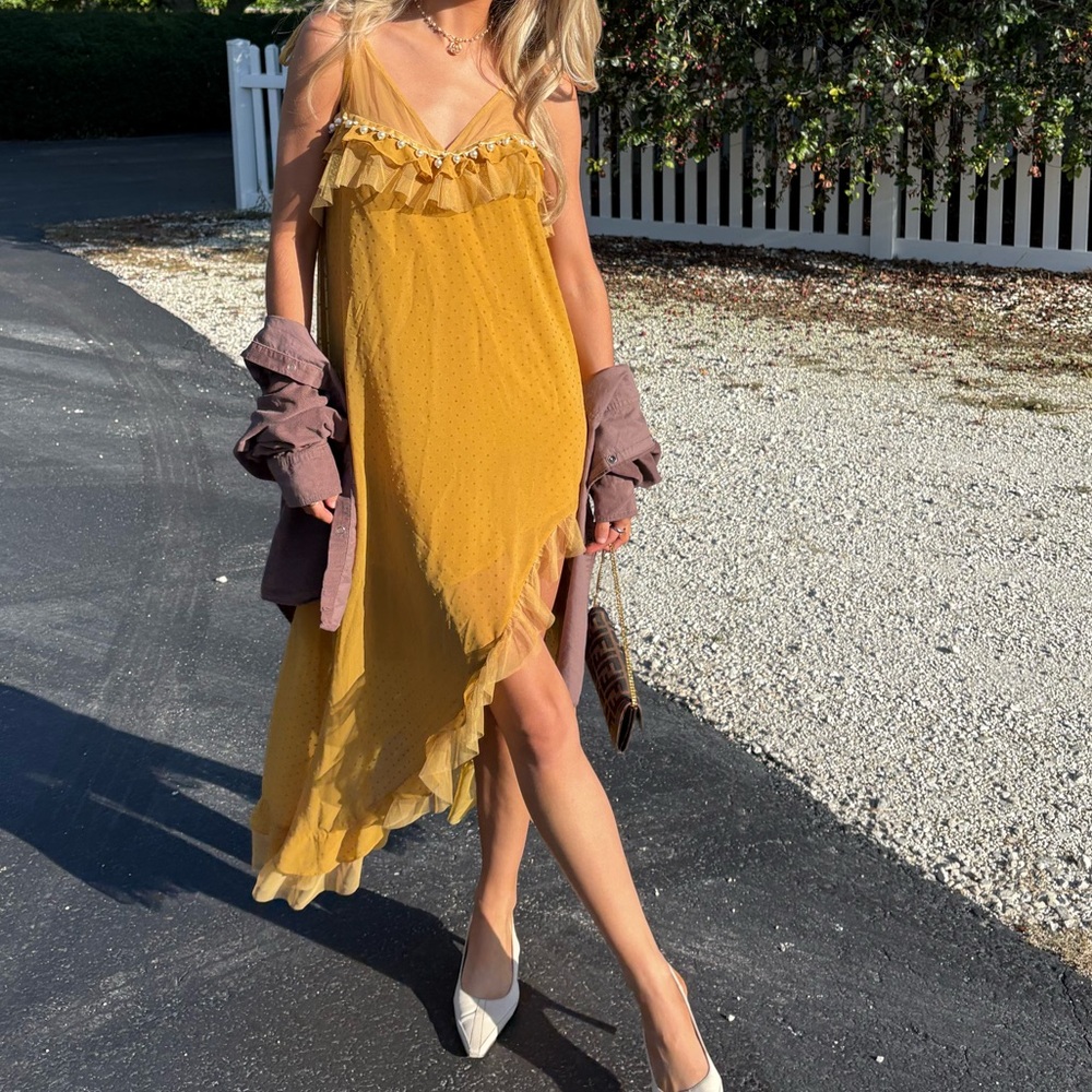 For love and lemons yellow ruffle dress